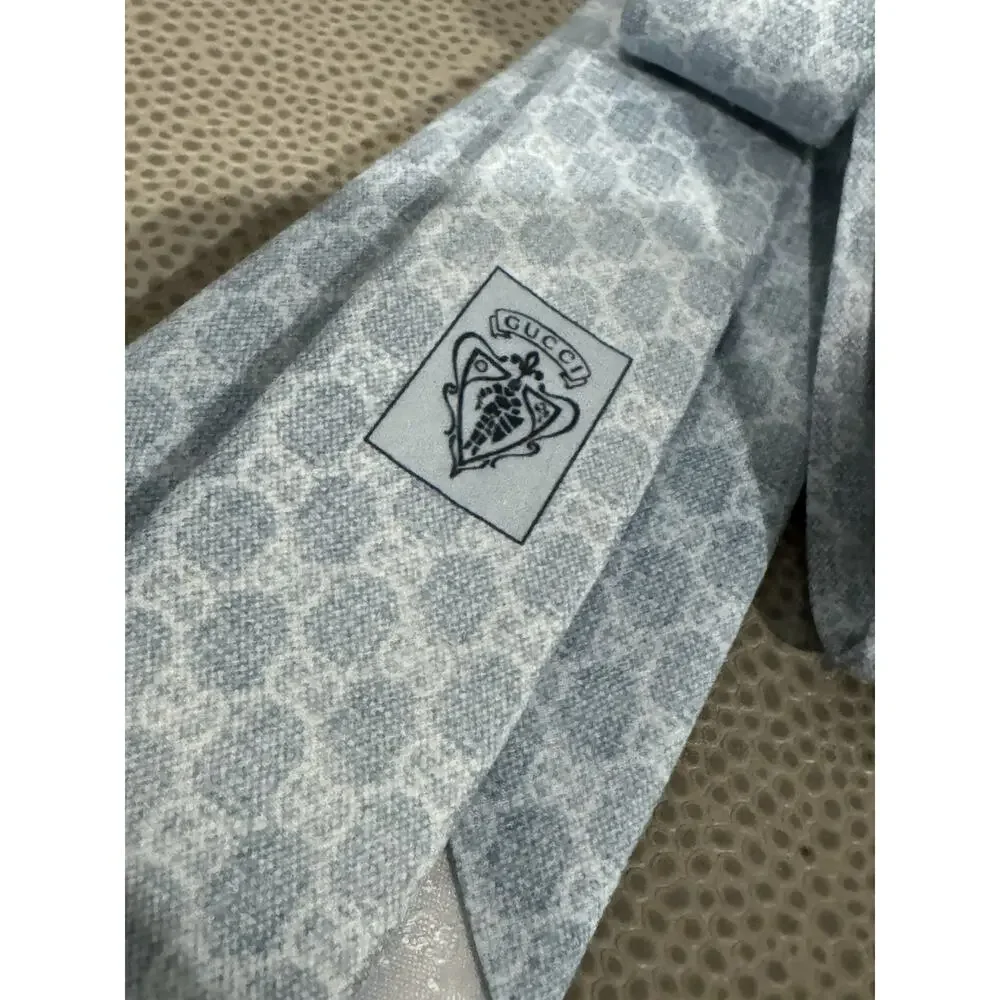 Gucci GG Pattern Tie Light Blue Made In Italy Cotton